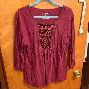 Sonoma Maroon Top with Embroidered Front